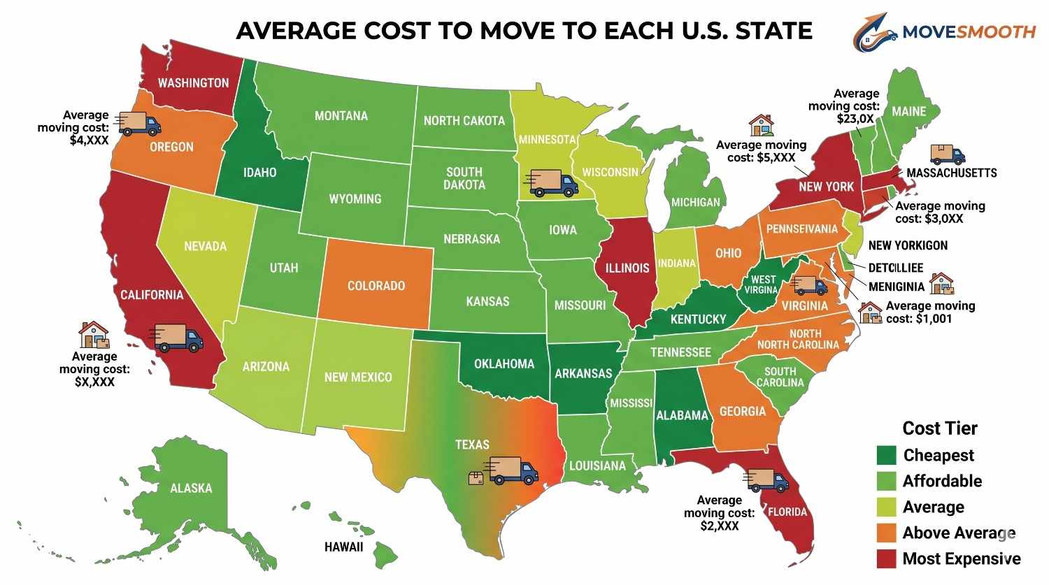 Average Moving Cost by State in 2026: Cheapest & Most Expensive States